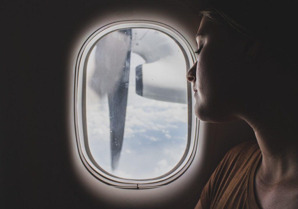 looking out airplane window
