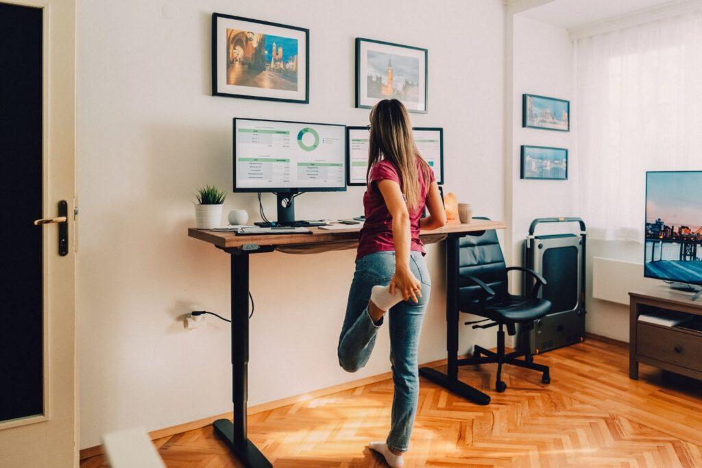 working at standing desk