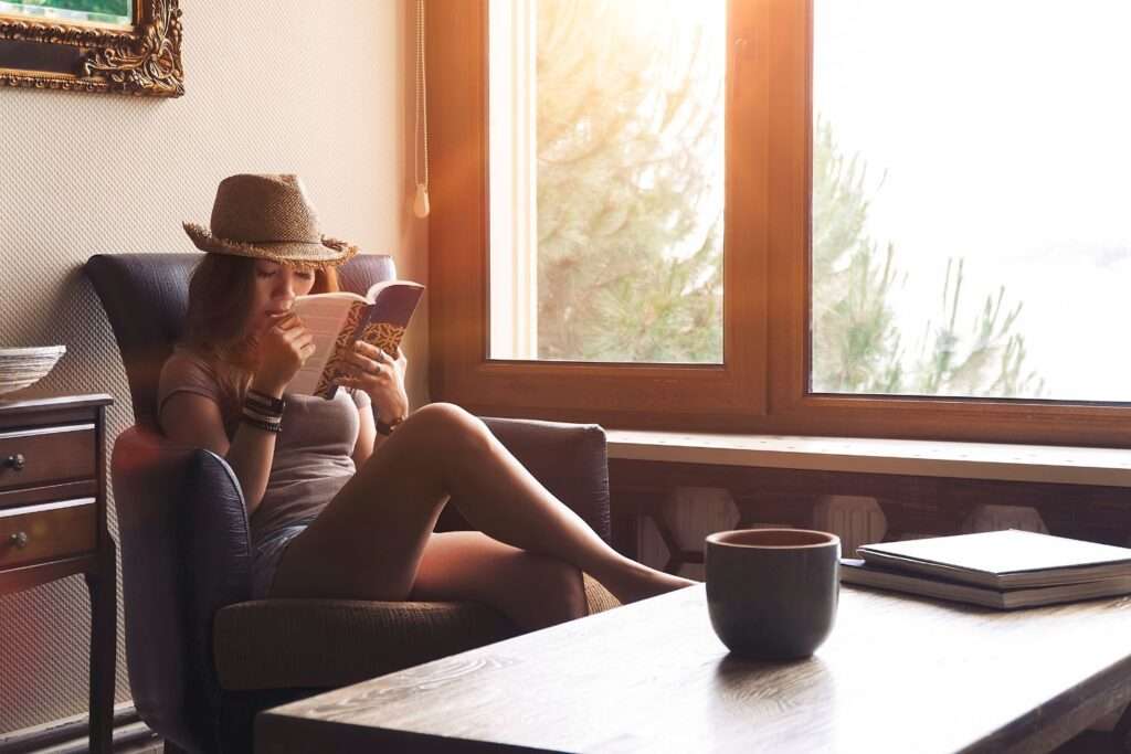 woman reading on vacation